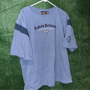 vintage Y2K Harley Davidson Motorcycles Embroidered Blue Shirt XXL Biker